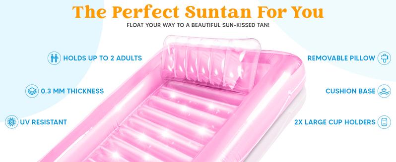 SLOOSH Inflatable L/XL Tanning Pool Lounger Float, 70" x 46" / 85" x 57" Pool Floats Adult with Pillow, 4 in 1 Suntan Tub Raft Floatie,Sunbathing Bed Lounge for Water Blow Up Ball Pit Party Gifts Father's Day Gifts TikTokShopSummerTurnup