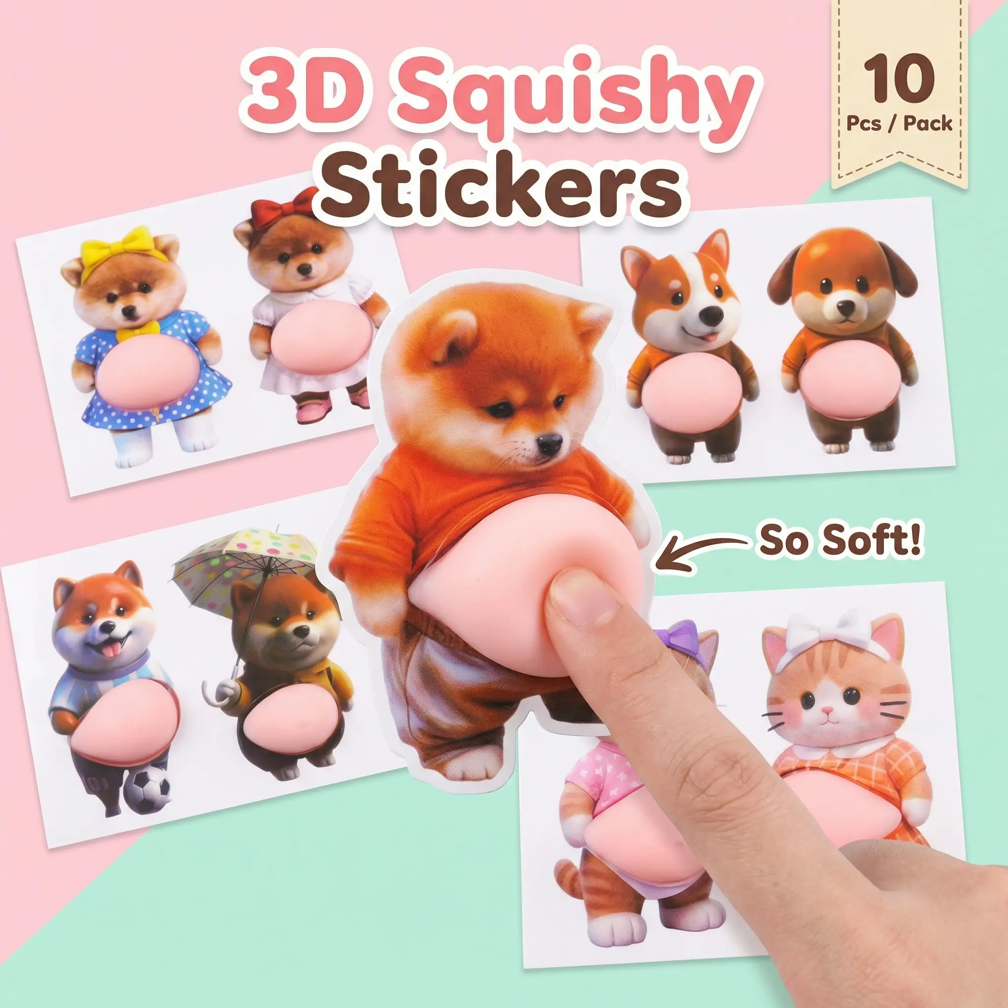 10pcs 3D Dimensional Cute Dog Big Belly Decorative Stickers for Smartphone, Cellphone Casing, Helmet, Devices - Home Decor, DIY Stress Relief Gift, Protective, Shockproof, Cute Accessories,dorm decor,dorm room decor