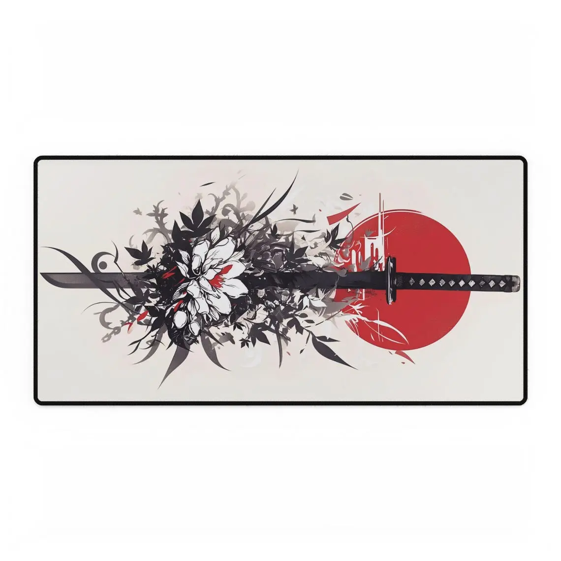 Samurai Katana Flowers Desk Mat: Japanese Anime Gaming Mousepad