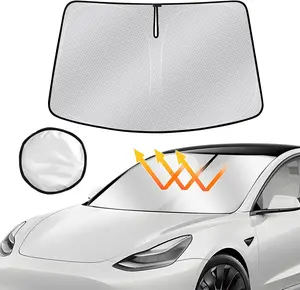 Canvcle Windshield Sun Shade for 2017-2025 Tesla Model 3 & 2020-2025 Model Y Upgraded Nano Materials Front Window Shade Cover for Model Y Foldable Sunshade for Model 3