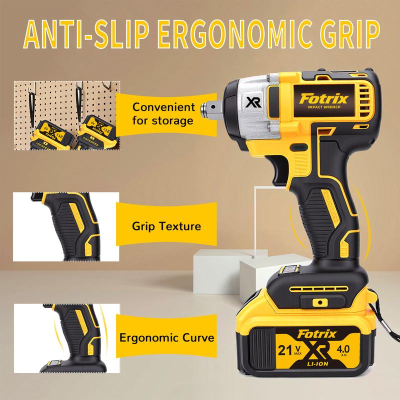Fotrix XR 21V Brushless Impact Wrench Dual-Battery All-in-One Kit with 520N·m Torque & LED Light for Auto Repair & Home Improvement High-Power Brushless Impact Wrench with High-Capacity Lithium Battery ryobi tools bit storage impact wrench power tools