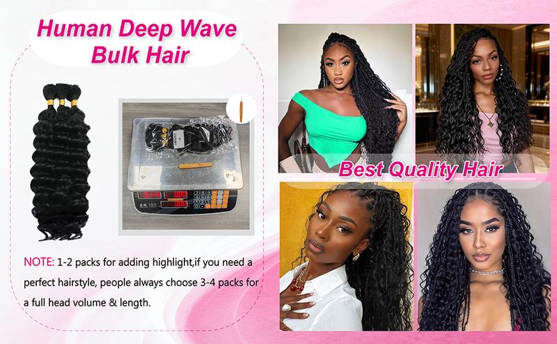 100% Real Human Hair Braiding Hair Deep Wave Bohemian Deep Wave Bulk 100% Human Braiding Hair for Boho Braids Wet and Wavy Boho Knotless Braids Hair Extensions No Weft Natural Color