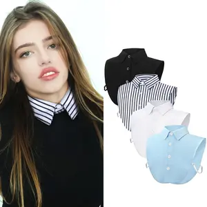4-piece lady's fake collar, detachable decorative collar, half-neckline/round-neck,  in multiple colors, suitable for shirts, sweaters, dresses, Halloween costumes, with side elastic band,Fashion Accessories
