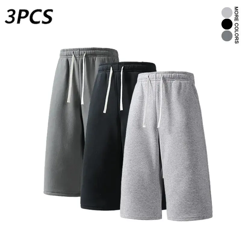 Men’s Plain Gray Knit Athletic Lounge Casual Athleisure Jogger Shorts, 7/8 Length, 3-Pack or Single Item, Summer Menswear, Athletic Lounge Shorts, Casual Athleisure Shorts
