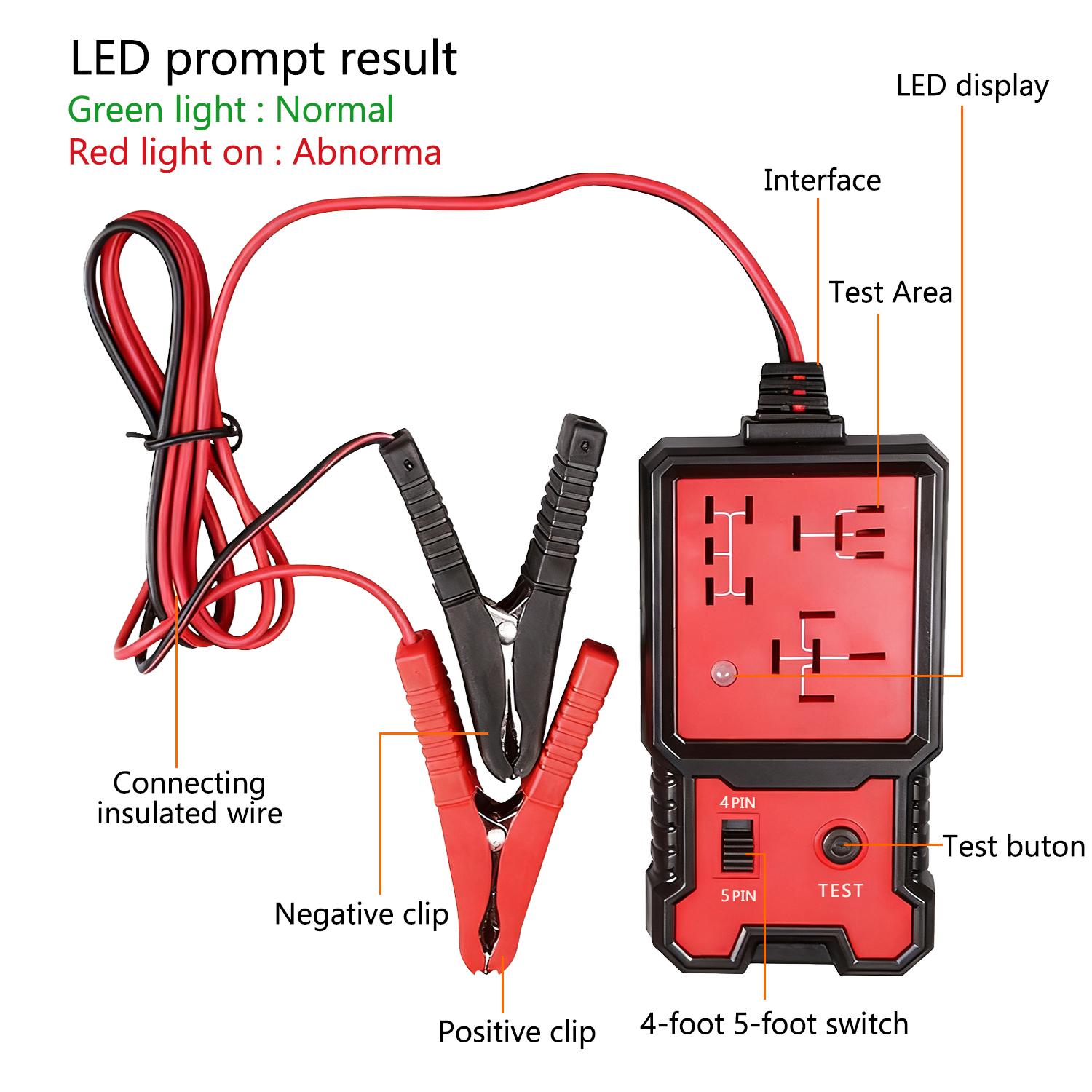 Automotive Relay Tester BJ-707, 4 & 5 Pin 12V Auto Diagnostic Tool, Small Handheld DIY Car Tester with Battery Clips, Relay Testing Kit, Electrical Systems Tool