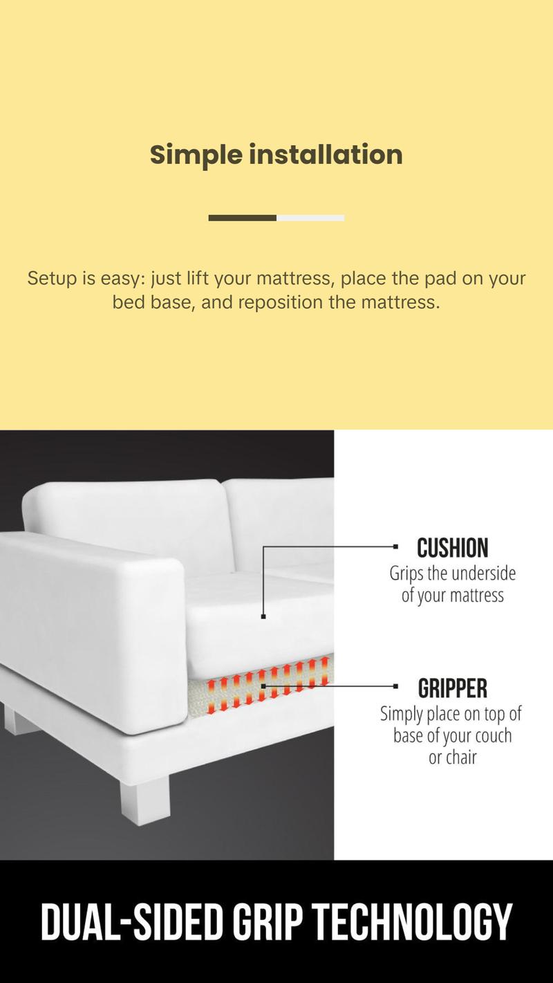 Gorilla Grip Non Slip Mattress Gripper, Prevents Mattresses from Sliding and Holds Bed in Place, Pad Grips Beds, Sofa, Couch, Chair Cushions and Helps Keep Topper from Slipping, Easy Trim Pads