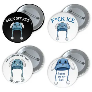 Justice For Liam Ramos Pin Button, 4-Pack Hands Off Kids Activism Pins, Bunny Hat Protest Badge, Political Activism & Human Rights Pin, Unisex Accessory Activist Gift