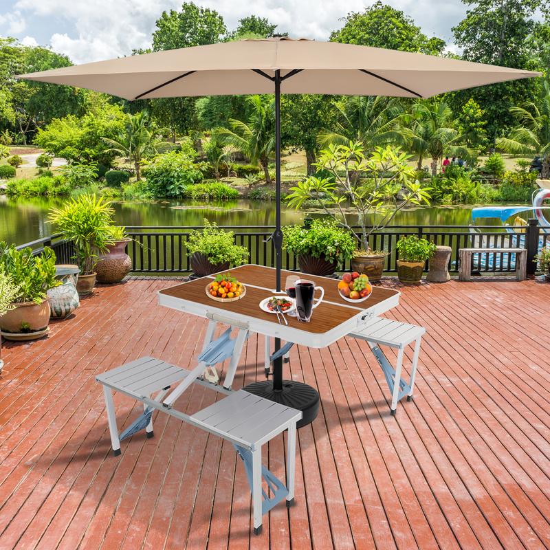 VINGLI 4 Ft Camping Picnic Table Set with 4 Seats, 220 Lbs Support Aluminum Frame, Foldable Suitcase Design with Umbrella Hole, for BBQ, Travel, Outing, Gathering, RV