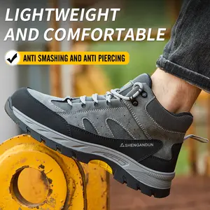 Men's High-Top Work Safety Shoes - Anti-Impact, Anti-Perforation, Breathable, Lightweight, Casual Sports Style, All-Season, Lace-Up, Round Toe, Microfiber Synthetic Upper, Synthetic Lining, Rubber Sole, Microfiber Insole