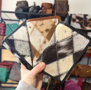 Genuine cowhide & leather medium sized patchwork wallet