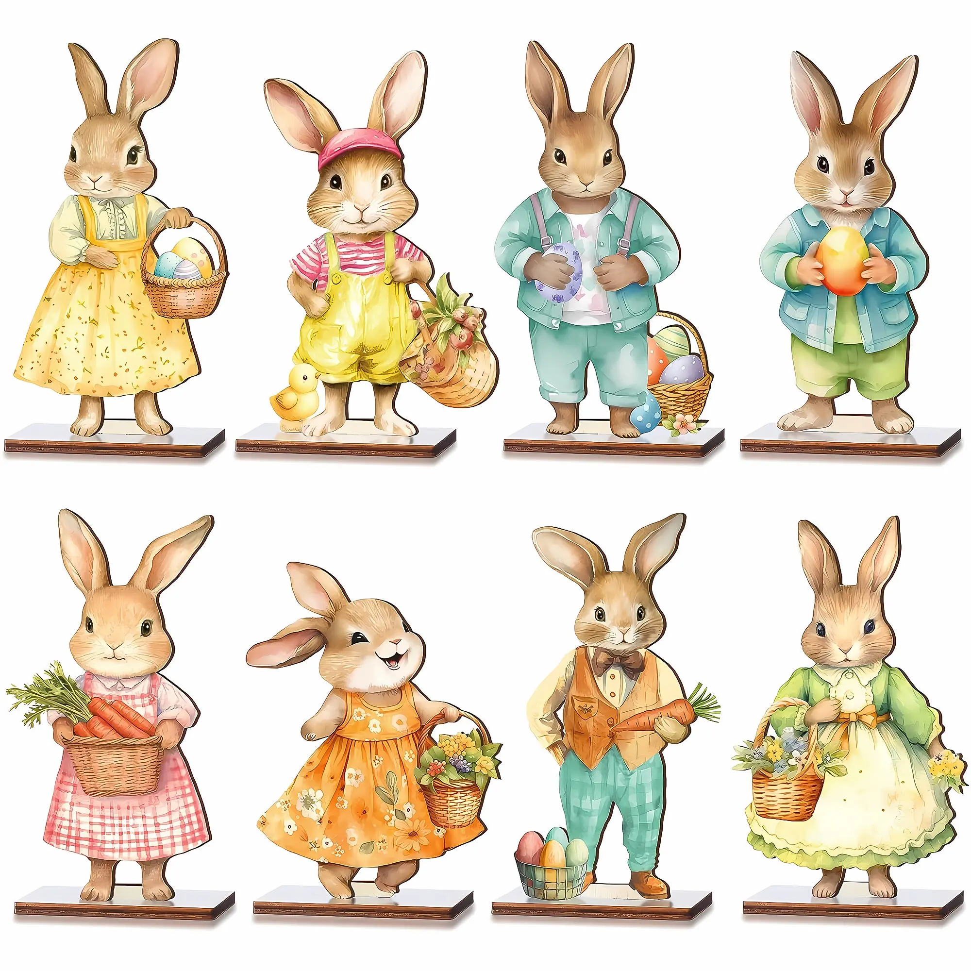 8pcs Bohemian Rustic Cottage Easter Bunny Wooden Signs, Home Decor Ornament, Artificial Spring Party Decorations with Bunny Cutouts, Irregular Shapes for Easter Egg Hunt & Spring Centerpieces