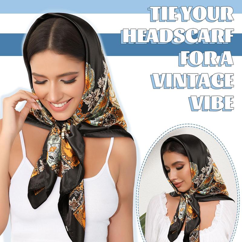 AWAYTR 3Pcs/Set 35” Large Square Head Scarf Summer Dating Travel Commuting Silk Feeling Bandana Scarf for Women Fashion Multifunction Hair Kerchief TikTokShopBlackFriday