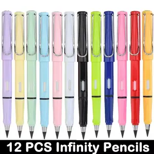 12Pack Forever Pencils for student Writing, Infinity Pencil Cute Inkless Everlasting Pencil with Eraser for Sketching (Black)