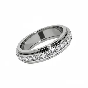 Anxiety Rings for Women and Men Titanium Steel Spinner Fidget Band Rings with Cubic Zirconia for Stress Relief and Wedding Promise Comfort Fit Size 6 to 10