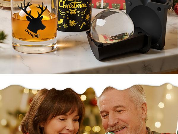 WIBIMEN 2.5-Inch Spherical Ice Ball Molds – Christmas Luxury Gold Gift Box, Perfect for Whiskey & Holiday Cheers