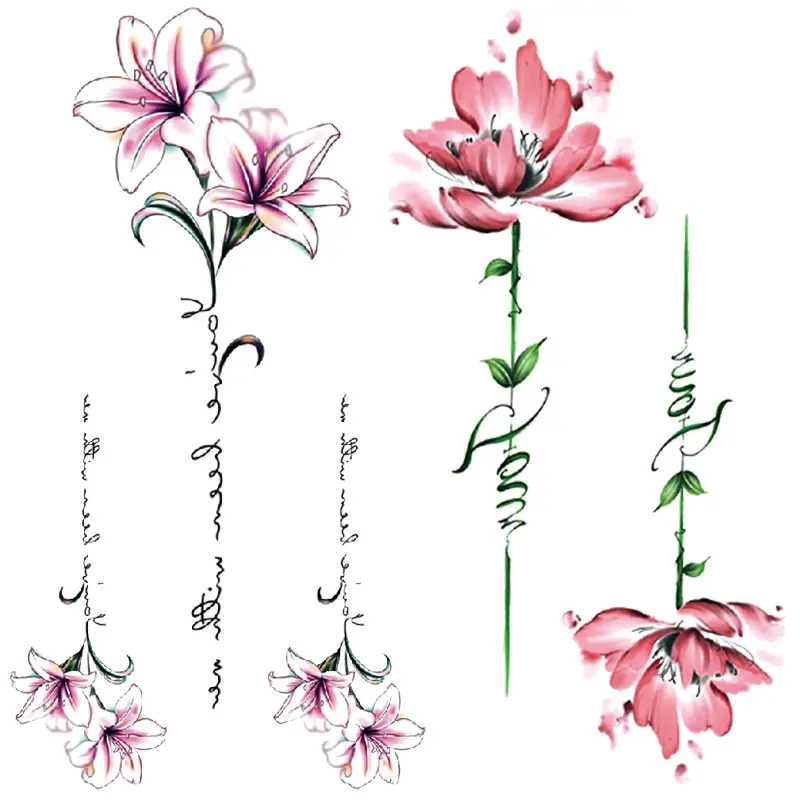 Temporary Tattoo Stickers, Waterproof Temporary Tattoos, Fake Tattoos, Floral Chain Design, Realistic Watercolor Lotus Tattoos, Arm Leg Neck Decoration, Easy Use and Removal