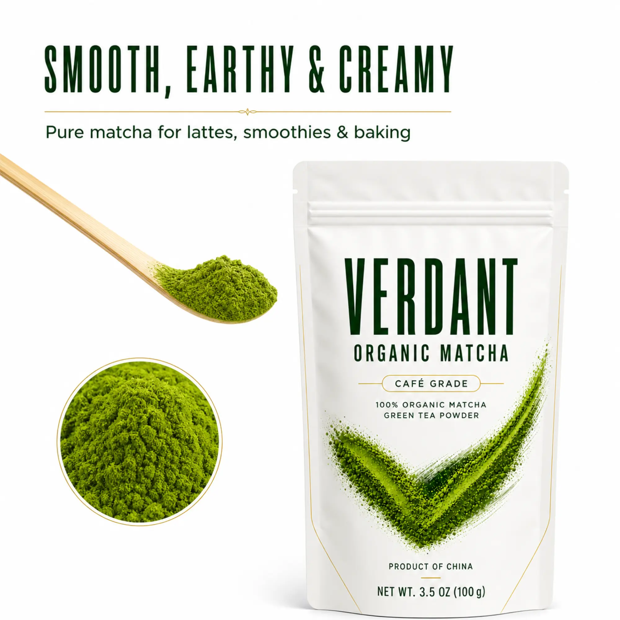 Organic Matcha Powder 3.5 oz (100g) – 100% Organic Matcha Green Tea Powder, Café Grade, Unsweetened, 0g Total Sugars, Fine-Milled Matcha for Lattes, Smoothies, Baking, Hot or Iced Drinks
