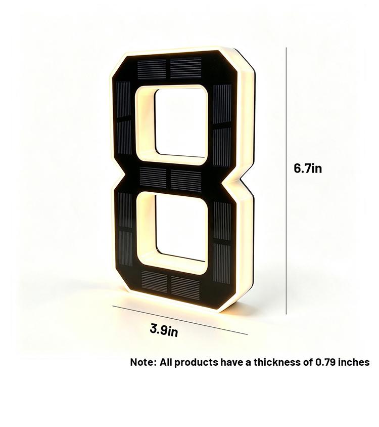 Solar House Numbers for Outside, 6.7 Inch Light Up LED Address Numbers, Waterproof Backlit Modern House Number Sign for Home Mailbox yard garden street garage lighting