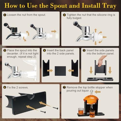 Football Whiskey Decanter Set for Men, 47oz Liquor Decanter Set with 2 Glasses + 2 Footballs Chillers, Gifts for Dad, Husband, Boyfriend, Coach, for Liquor, Bourbon, Scotch, Vodka