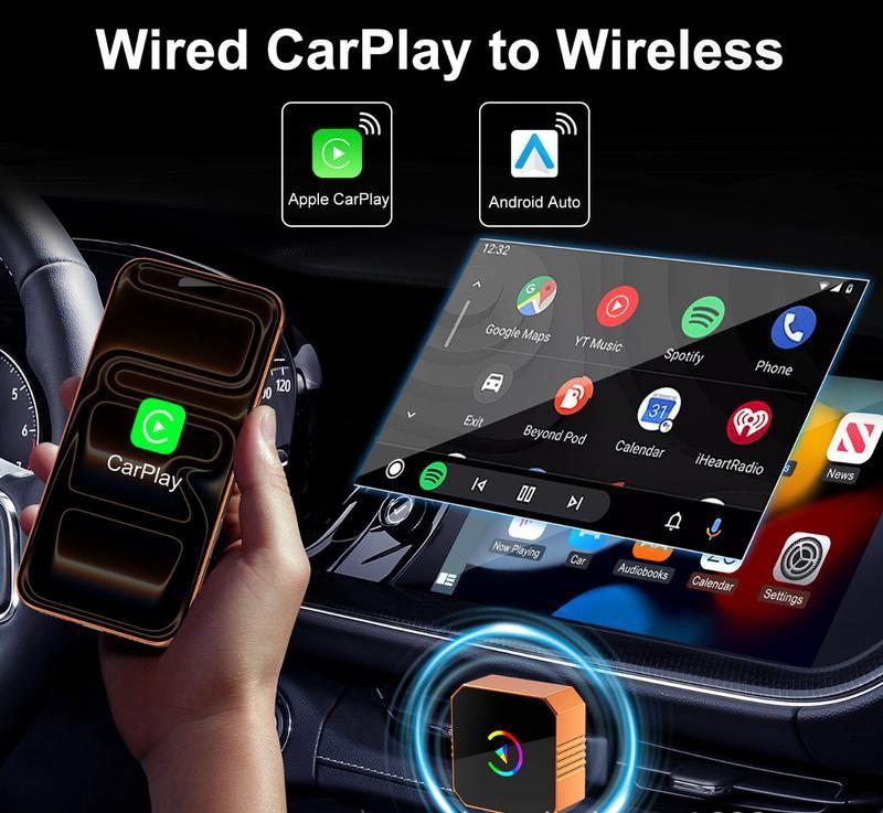Wireless Carplay 2026 Mini Orange Blue Silver Cube Pro 3.0 Wireless CarPlay ,iPhone/ Android Auto Adapter – Plug & Play, Fast Auto-Reconnect