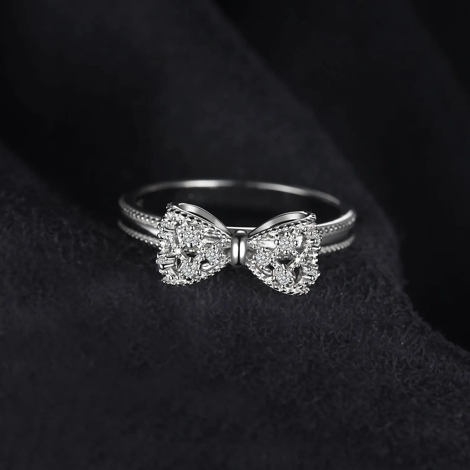 Sterling Silver Cubic Zirconia Promise Ring Set - Elegant Everyday Bow Design, Shimmering Classic Silver Matching Couple Theme Ring, Ideal Gift for Couples, Perfect for Daily Wear & Valentine’s Day, Elegant Everyday Ring