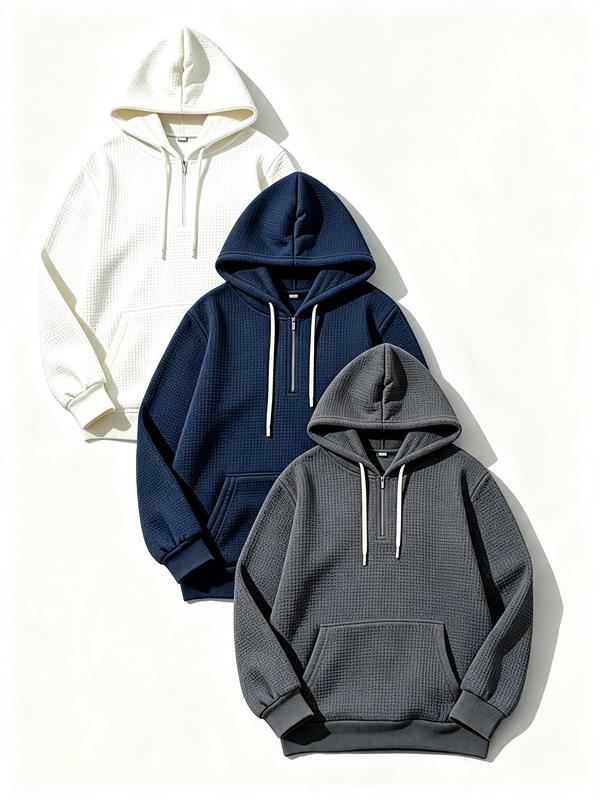 3‑Pack Men Fashion Jacquard Hoodie, Oversized Long Sleeve Pullover Sweatshirt, Streetwear Casual Mens Hooded Tops