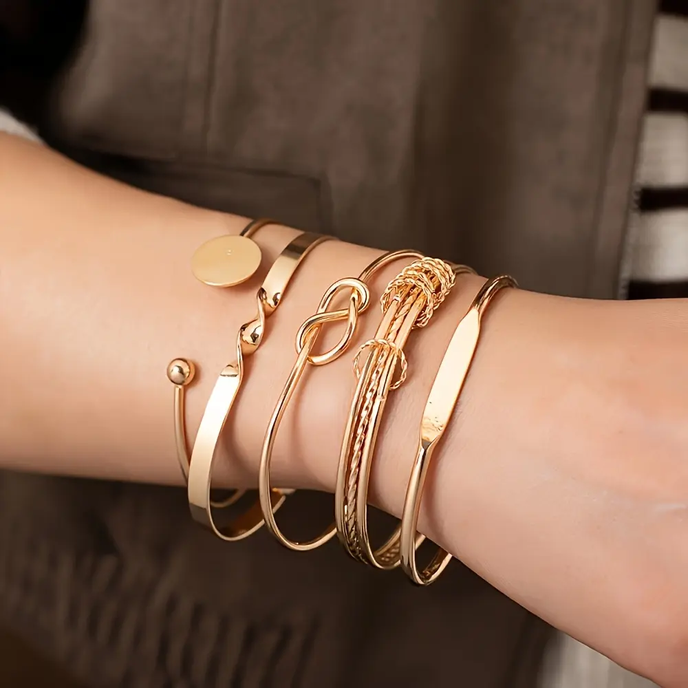 Minimalist European & American Style 5pcs Chain Bracelets Set with Trendy Mixed Open Knot Design for Weddings Proms Music Festivals & Holiday Wear