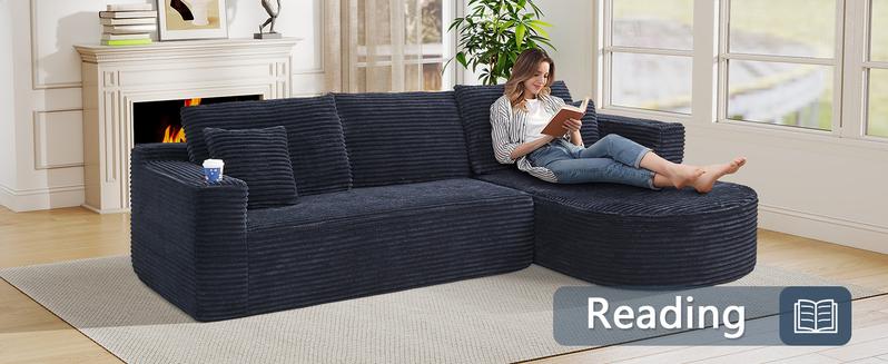 [Two packages will be shipped] Giratree 105-inch Faux Rabbit Fur Sofa, with optional left and right chaise lounges, modular design, L-shaped sectional, cloud-like comfortable modern sofa bed, deep seating design, sponge filling, no assembly required.