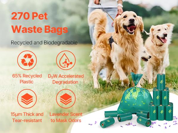 Dog Poop Bags, 270 Counts 13 x 9 in，Dog Poop Bags with Dispenser, Lavender Scented Pet Waste Bags, Thickened & Leak-Proof Dog Poop Bags