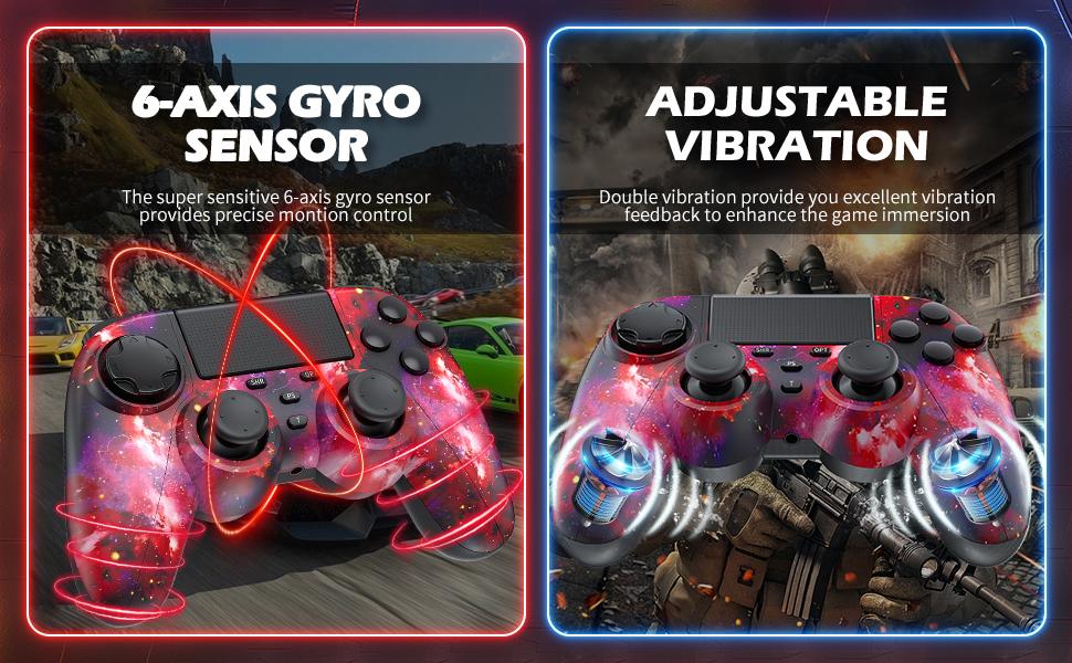 Wireless Controller for PS4 – Turbo, Dual Vibration, 6-Axis Motion Sensor, Touch Pad, Compatible with PS4/Slim/Pro/PC