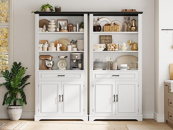 SEDETA Farmhouse Bookshelves and Bookcases with Doors and Drawer, Bookshelf with Storage, Floor Standing 6 Shelf Display Storage Shelves 70 in Tall Bookshelf for Home Office, Living Room