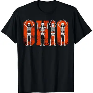 O-H-I-O State Funny Skeletons Ohio Vintage Halloween Team T-Shirt