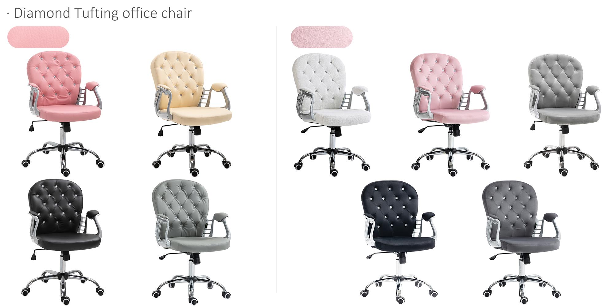 Vinsetto Vanity  Mid Back Office Chair Swivel Tufted Backrest Task Chair with Padded Armrests, Adjustable Height, Rolling Wheels