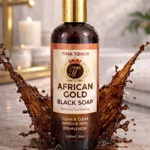 Tina Toner Liquid Gold African Black Soap Body Wash - 500g with Detox, Cleanser, Reduces Redness, Blemishes, and Acne for Even Skin Tone