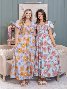 Floral Printed Smocked Midi Dress | S-3XL