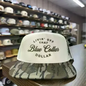 Blue Collar Dollar Trucker Hat | 7 Panel Structured Snapback Cap | Workwear Country Style Hat | Unisex Everyday Cap