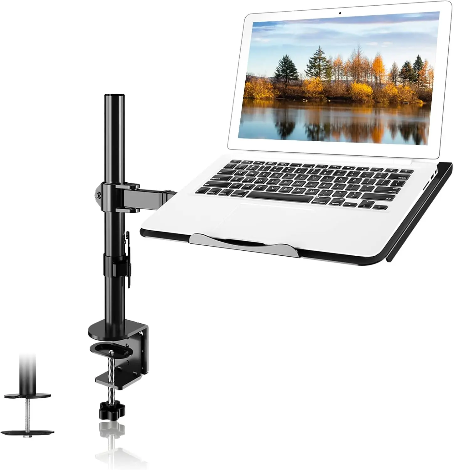 laptop mount --- Fully-Adjustable Single Laptop Monitor Arm with Tray, WFH & Desk Makeover Solution, Fits 13-27" Monitors & 17" Notebooks, Max Load 15.6 lbs, Laptop Mount for Office & Home Use