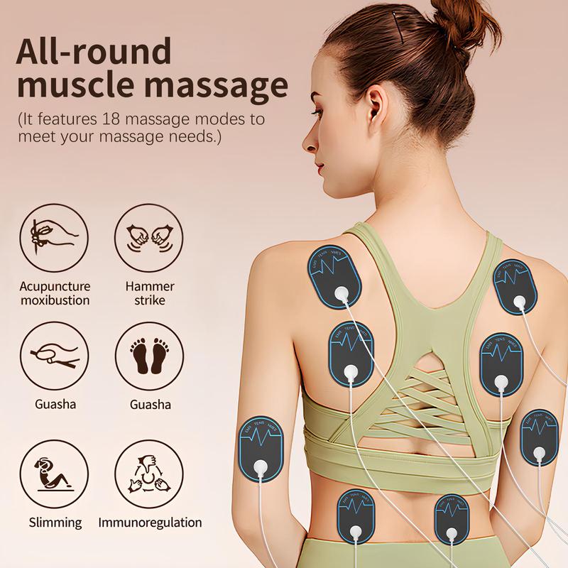 Rechargeable TENS Unit Muscle Stimulator, Massage Machine with 18 Modes 8pcs Premium Pads for Back and Shoulder Pain Relief and Muscle Strength