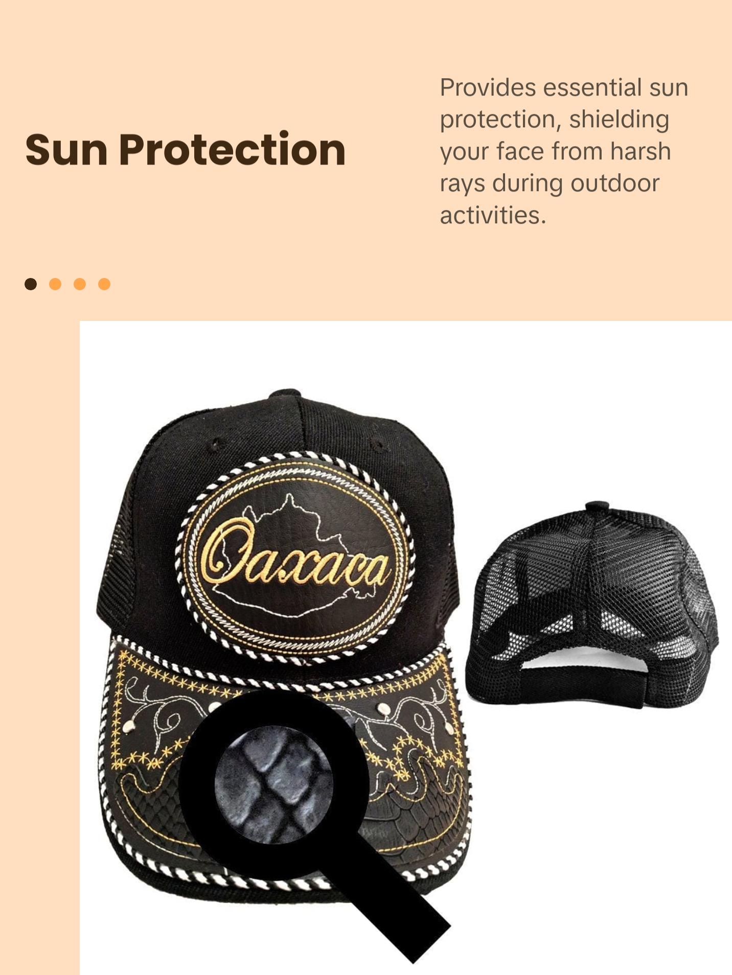 Gorra de Oaxaca para hombre y mujer, 100% Poliéster, Ajustable, Diseño de piel de serpiente