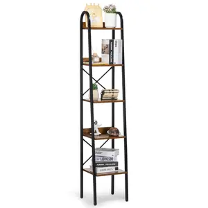 VEVOR Metal Bookshelf,  , 5-Tier Industrial Bookshelf, Tall Narrow Rustic Vintage Storage Bookcase with Open Shelves, Freestanding Display Shelving Unit Storage Rack, for Living room, Bedroom & Office