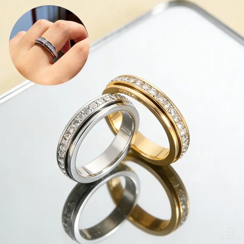 Anxiety Rings for Women and men Titanium Steel Sparkling Spinner Fidget Band Rings for Ladies Relieving Anxiety Wedding Promise Lucky Rings for Daily Wear Comfort Fit Size 5 to 12 Valentine’s Day gift backtoschool