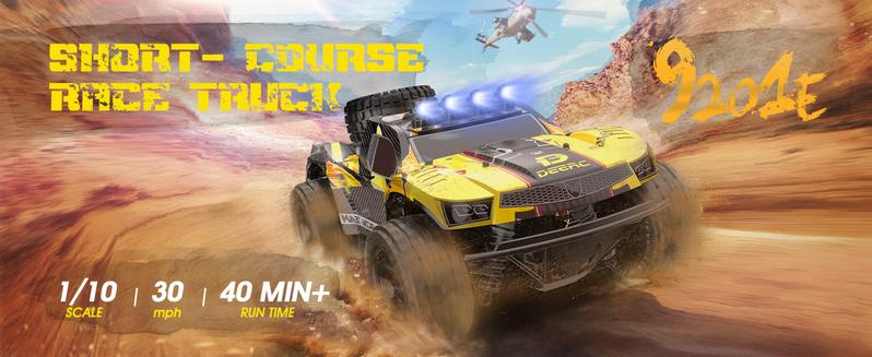 DEERC 9201E 1:10 Large Remote Control Truck with Lights,Fast Short Course RC Car,48 km/h 4x4 Off-Road Hobby Grade Toy Monster Crawler Electric Vehicle