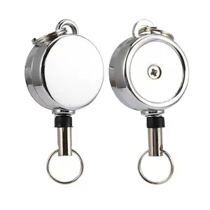 2-Pack Heavy-Duty Retractable Keychain, Chrome Metal Badge Reel with 13.77" Steel Cord, Anti-Theft Key Holder for ID Badges, Keys, Tools – Durable, Portable, and Anti-Loss for Office, Outdoor, and Everyday Use