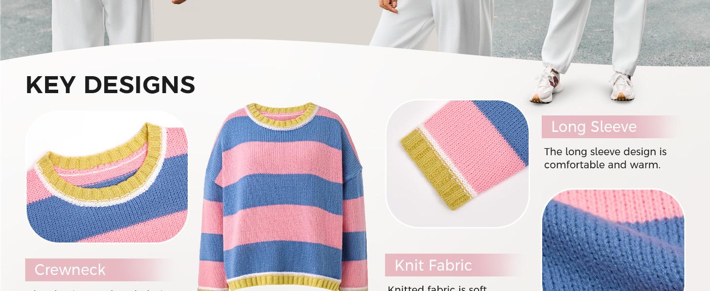 FISOEW Womens Oversized Sweaters Casual Long Sleeve Color Block Crewneck Knitted Loose Fall Pullover Tops Womenswear Knitwear Fit Comfy #TikTokShopHolidayHaul Soft Overall Everyday SpringStatements