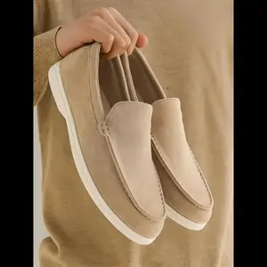 Men's Casual Khaki Color Classic Slip On Loafers, Fashionable Comfortable Flat Shoes for Daily Wear, Lightweight Breathable Shoes for All Seasons, Boy, Footwear Slipon Bedroom