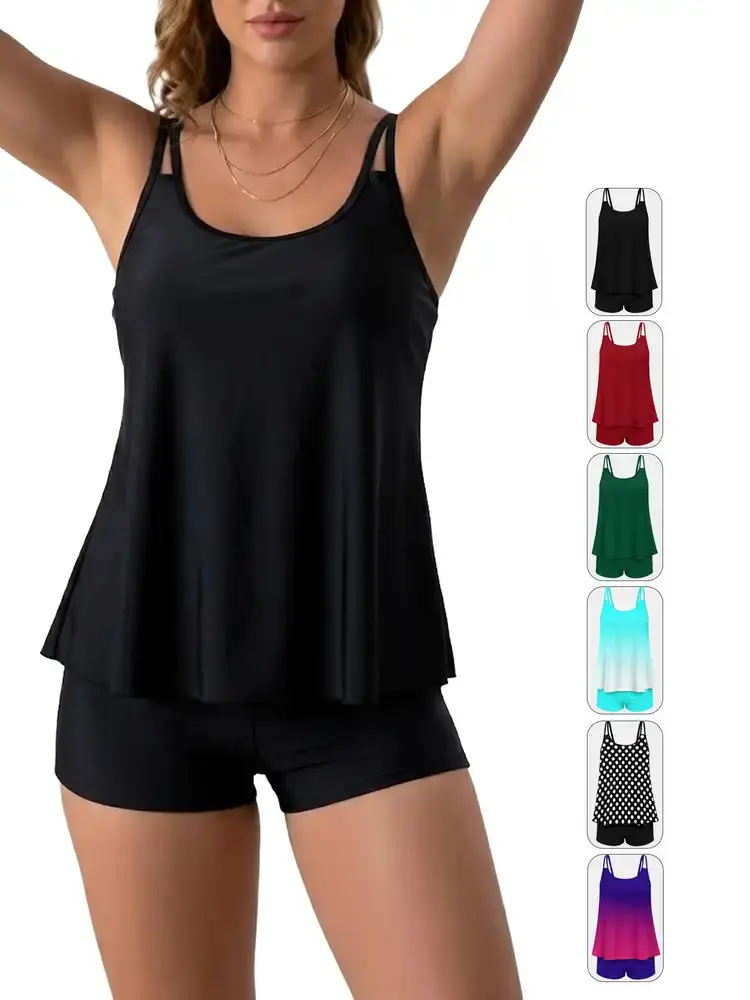 Women's 2-Piece Slimming Swimdress with Boyleg Shorts, Contouring Cut, Adjustable Straps, Detachable Pads & Nylon Blend for Beach Swimming & Water Activities