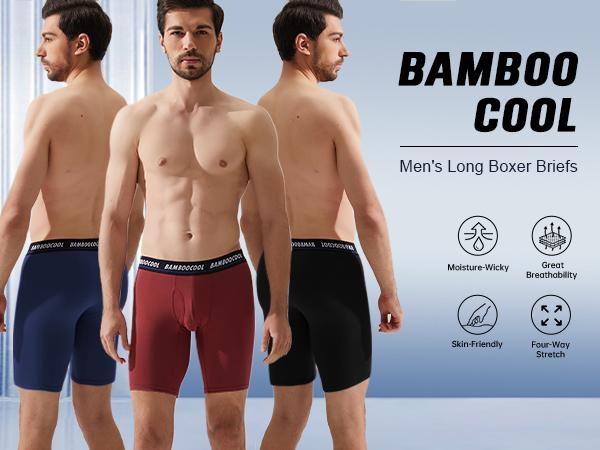 BAMBOO COOL Men's Long Boxer Briefs Performance Long Leg Sports Underwear MultiPack Soft Comfortable Breathable Skin-Friendly High-Quality Material Moisture-Wicking