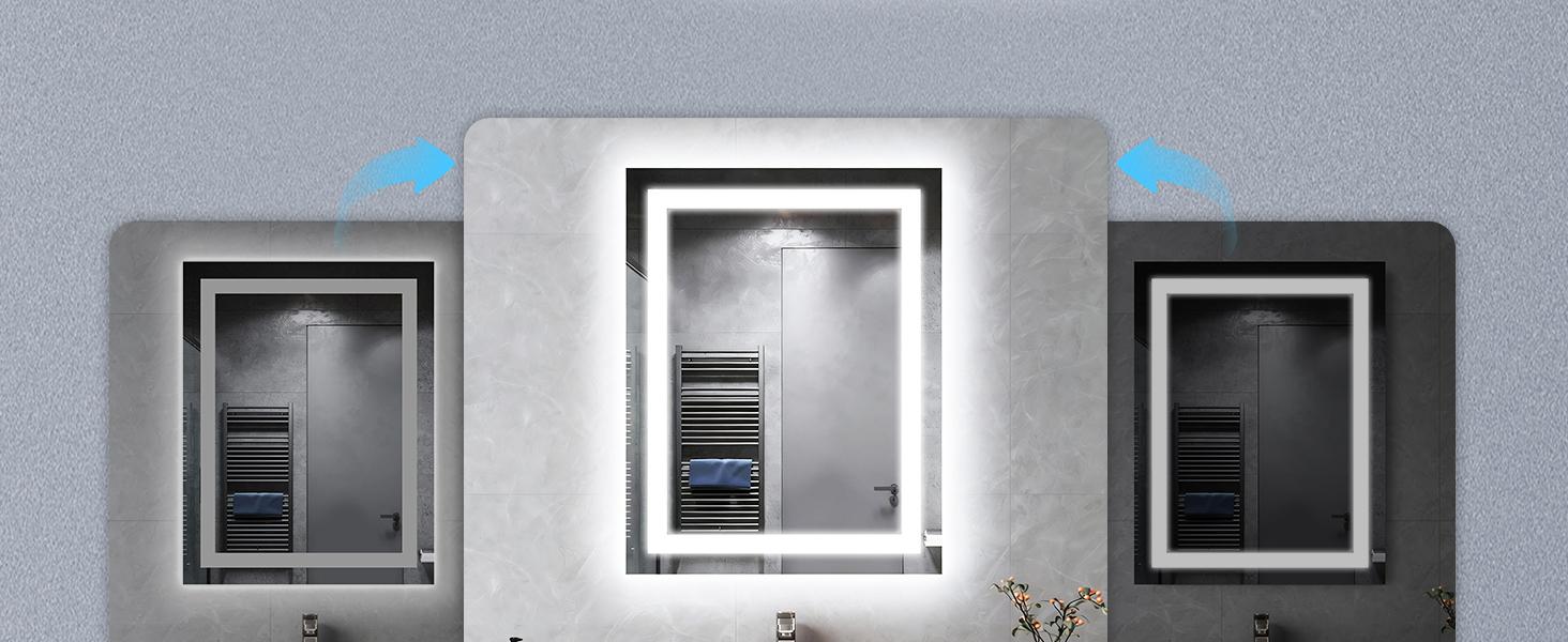 GLITGATE LED Bathroom Mirror, LED Wall Mirror, Polished Glass Finish, 3 Color Modes Dimmable, CRI90+, Anti-Fog, Memory Function, Wall Mounted (Horizontal/Vertical), Perfect for Washing, Shaving, and Makeup.