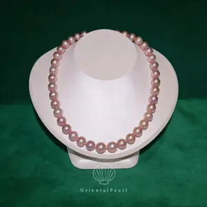 NC12-10mm-12mm Round Pinkish Purple Edison Freshwater Pearls Necklace Big Size Natural Pearls Full Strand with Sparkle Sterling Silver Infinity Clasp for Women Brides Wedding Birthday Valentine Christmas Day Gifts