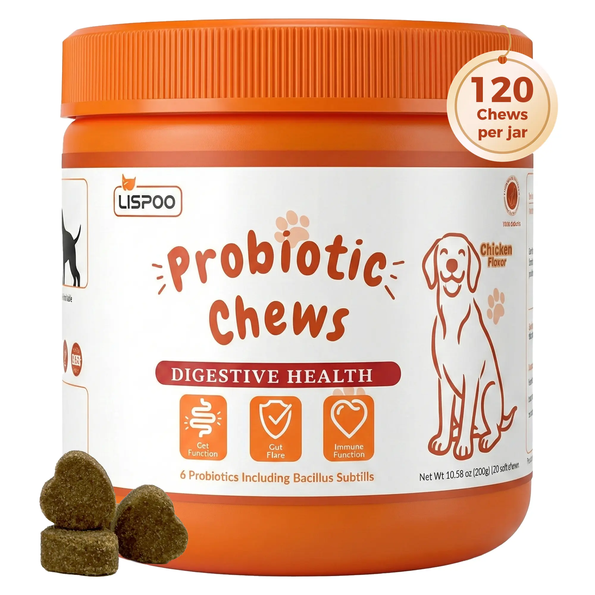 LISPOO Probiotics for Dogs, Dog Probiotics Soft Chew for Pet Immune System, Chicken, 120 Ct